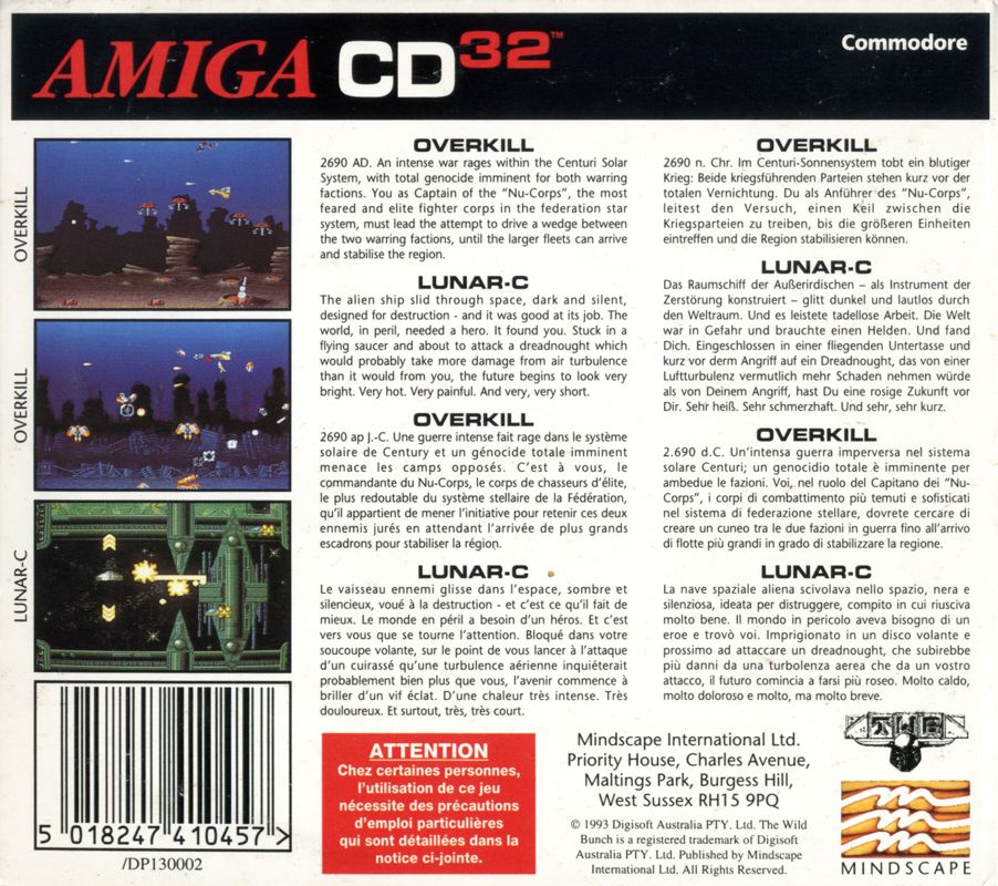 Overkill & Lunar C box art for Amiga CD32